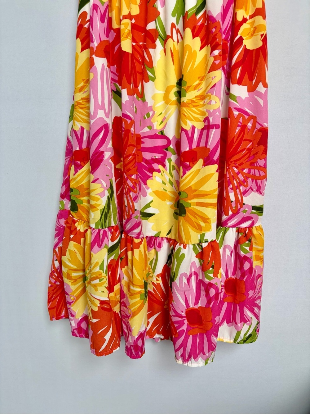 Ces Femme Womens M Bright Floral Dress Flutter Sleeve Tiered Resort - Picture 3 of 15